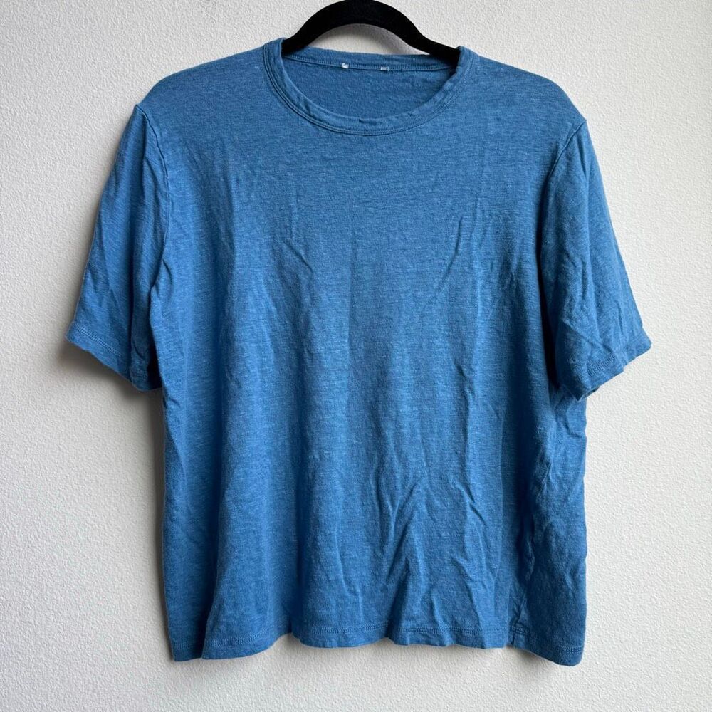COS Elevated Basics 100% Linen Short Sleeve Blue Boxy Relaxed Size Small?